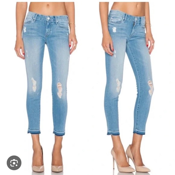 MOTHER Denim - Mother Denim Jeans sz 25 Undone Hem Looker Crop Cliffhanger Wash Distressed